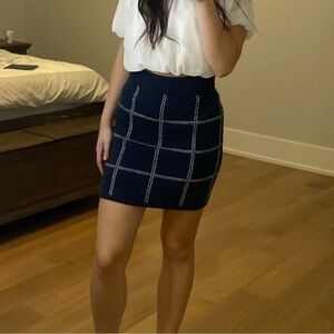 A New Day Navy Blue Plaid Sweater Mini Skirt size XXL